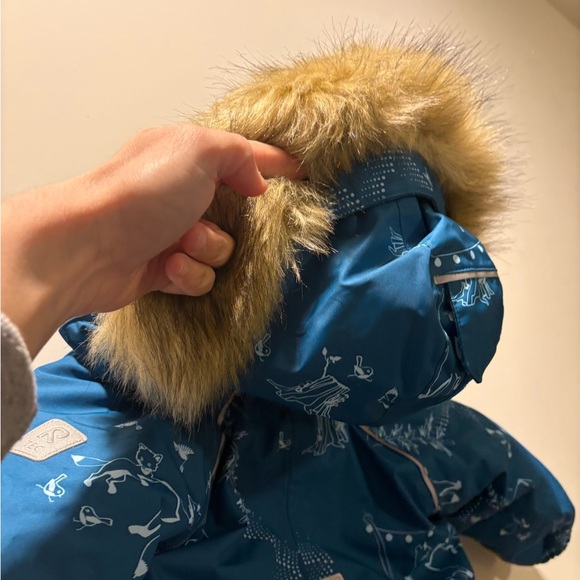 Reima Baby Girl Blue Animal Print Waterproof Snow Suit with Fur Hood, 9-12 Month - Picture 5 of 8